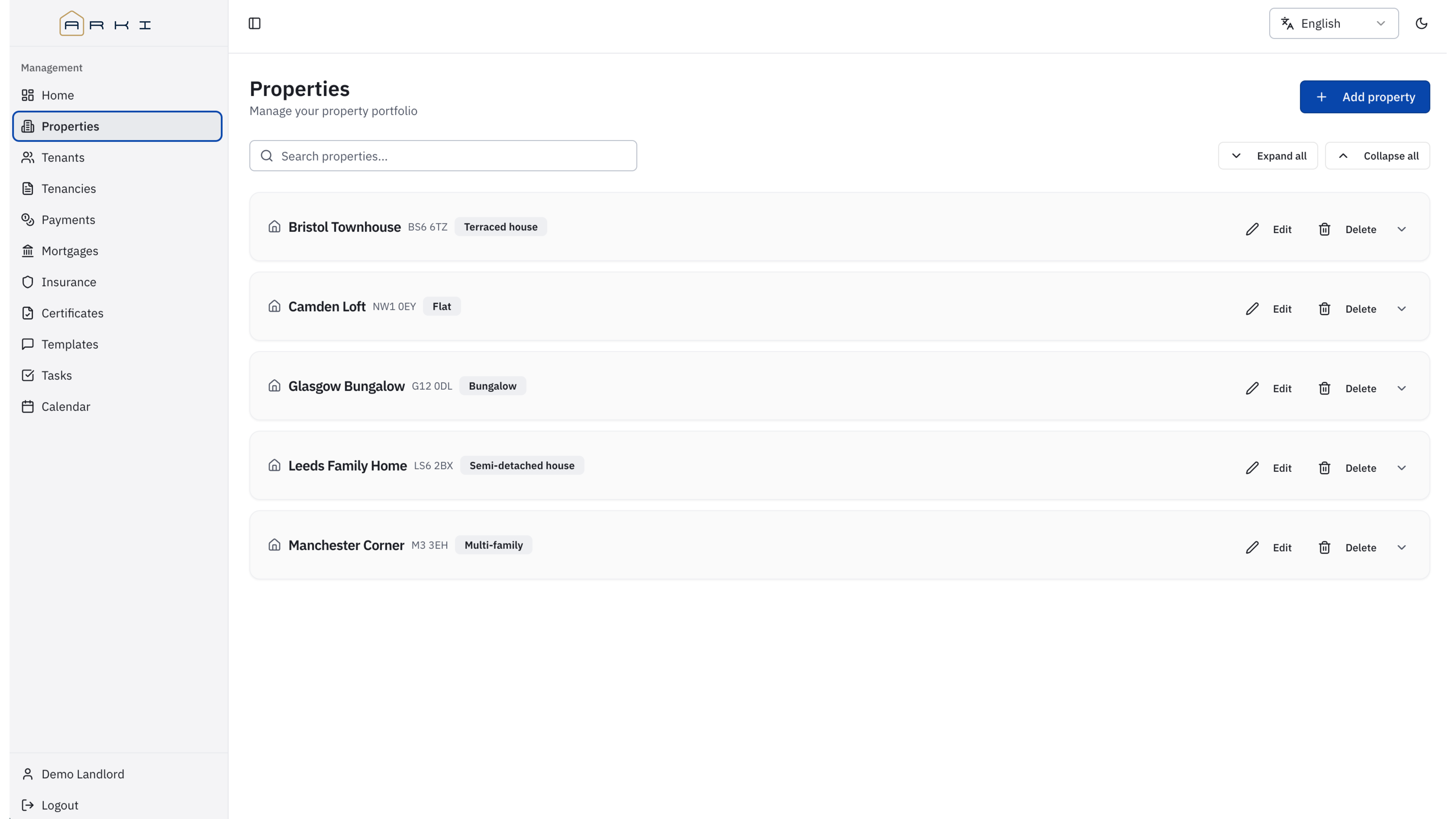 Properties page screenshot